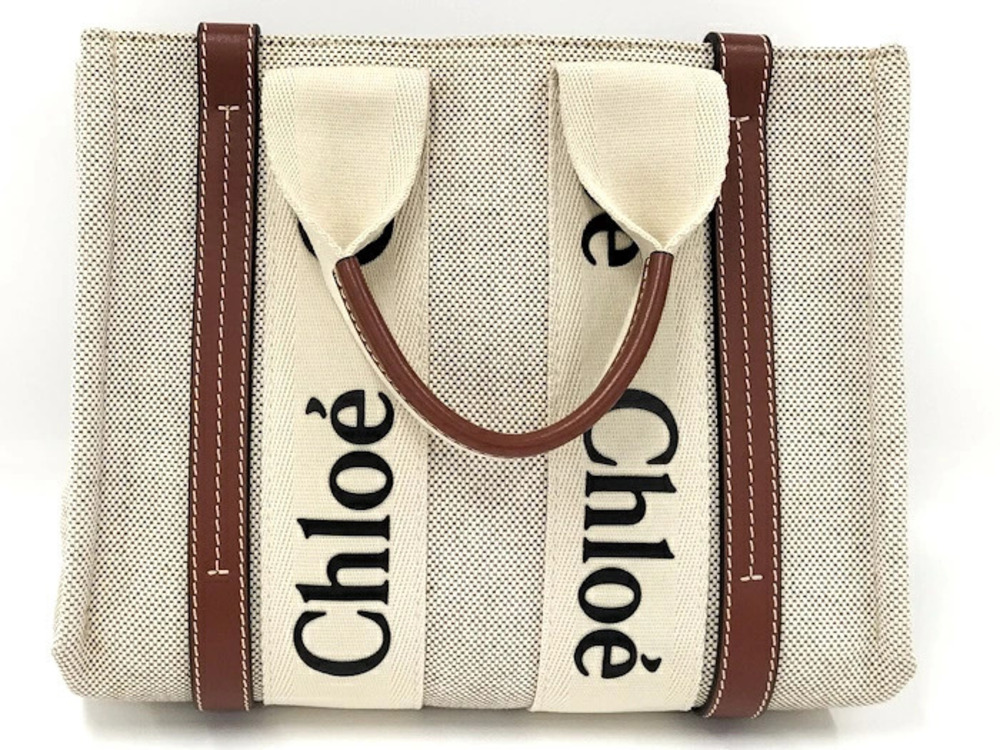 Chloe Canvas Woody Handbag Beige Tan
